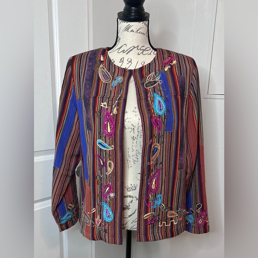Vibrant Silk Patchwork Women's Blazer with Embroidery